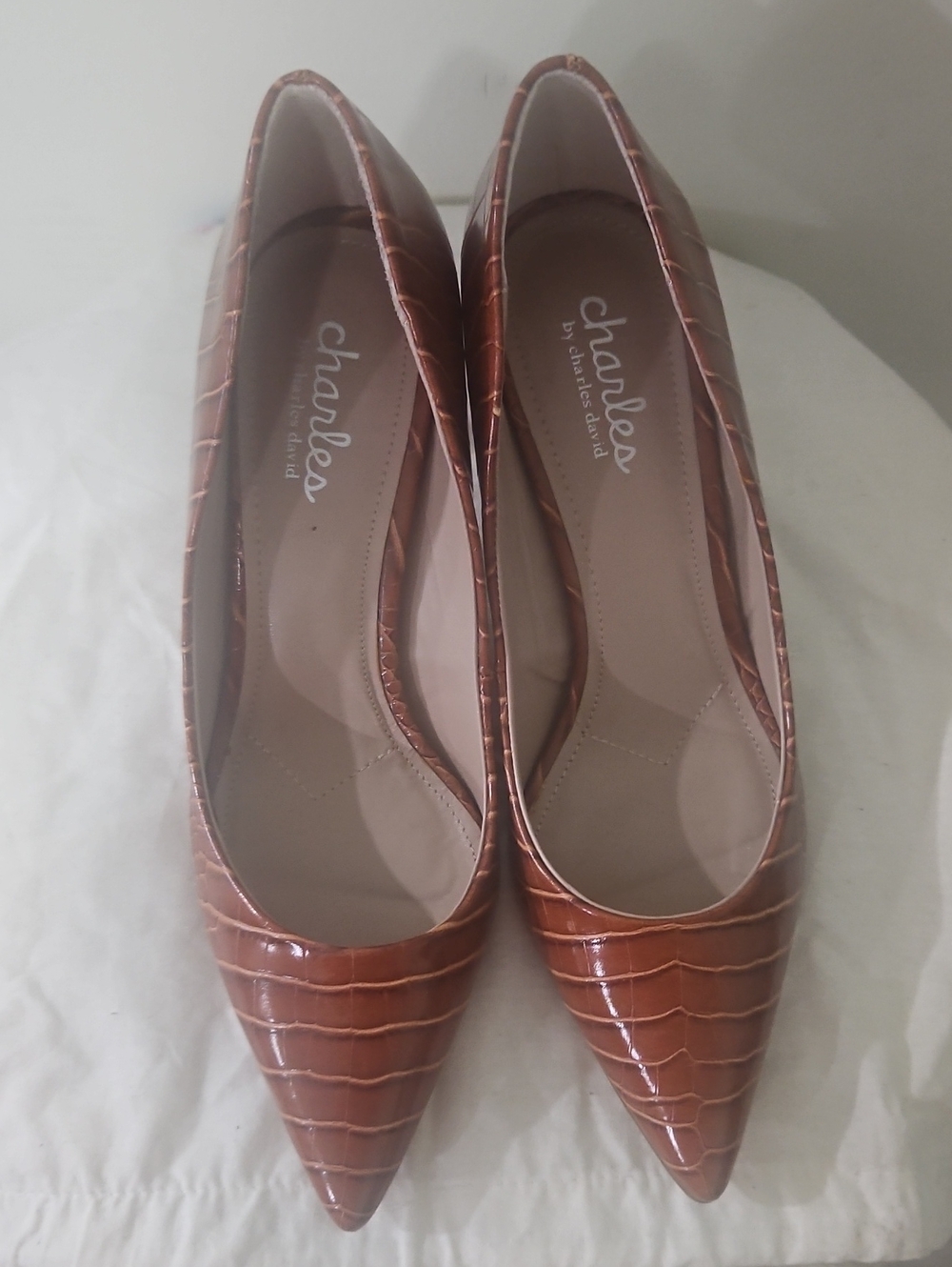 Charles by Charles David Tan Croc-Embossed Pointed Toe Flats